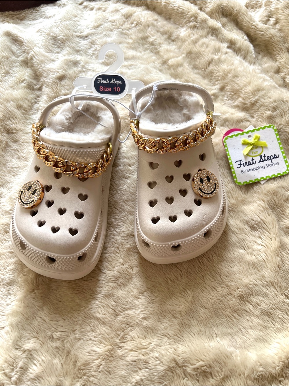 NWT FIRST STEPS Girl's Cream Slip On Rubber Shoes Size 10